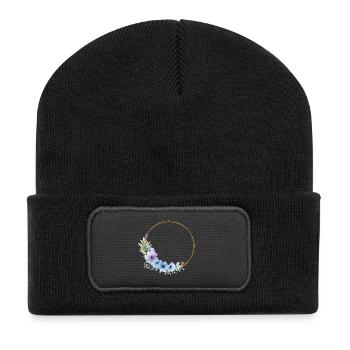 Blue, gold, green, floral wreath, customizable - Recycled Patch Beanie - black - Front