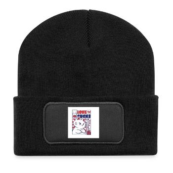 Bold Cat with Love Sucks Statement - Recycled Patch Beanie - black - Front