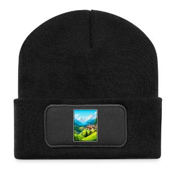 Tirol Österreich Vintage-Reiseplakat Cityscape WPA - Recycelte Patch Beanie - Schwarz - Vorne