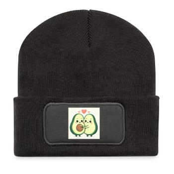 Kuschelige Avocado-Liebesgeschichte I Avocado Love - Recycelte Patch Beanie - Dunkelgrau - Vorne