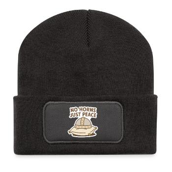 Friedlicher Sack ohne Hörner Nachricht - Recycelte Patch Beanie - Dunkelgrau - Vorne