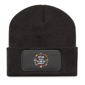 Street Food rund um die Welt - Recycelte Patch Beanie - Dunkelgrau - Vorne