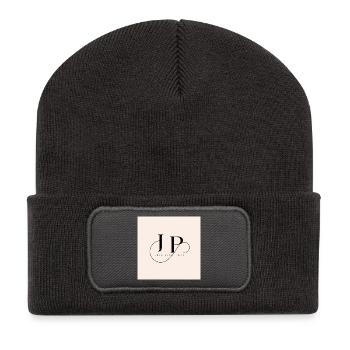 Monogramme élégant avec devise inspirante - Beanie recyclé à patch - charbon - Devant