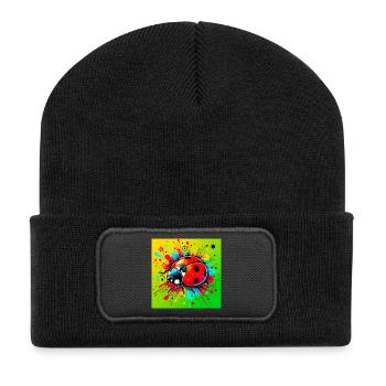 Marienkäfer - Recycelte Patch Beanie - Schwarz - Vorne