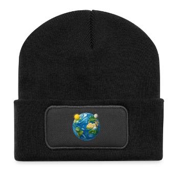 Erde - Earth - Planet Erde Universum - Recycelte Patch Beanie - Schwarz - Vorne