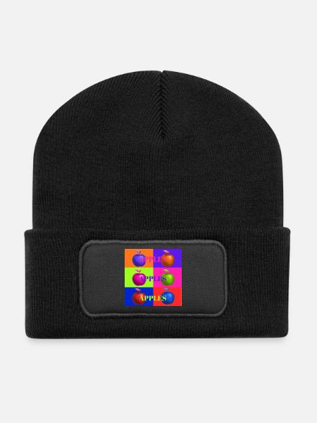 Pop Art Apfel Collage Design - Recycelte Patch Beanie - Schwarz
