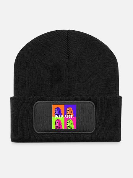 Pop Art Frauenporträt in Pastellfarben - Recycelte Patch Beanie - Schwarz