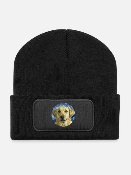 Chien heureux dans Van Gogh calme - Beanie recyclé à patch - noir