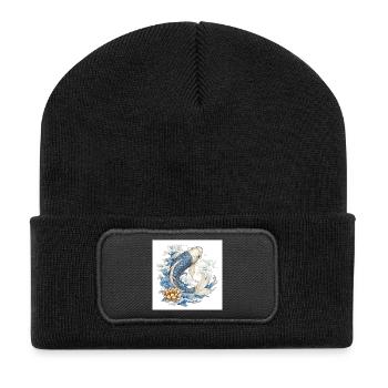 Koi Fish & Lotus – Romantic Japan Design - Recycled Patch Beanie - black - Front