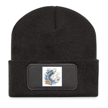 Koi Fish & Lotus – Romantic Japan Design - Recycled Patch Beanie - dark grey - Front