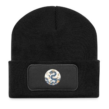 Chinesischer Drache – Porcelain Pattern Floral - Recycelte Patch Beanie - Schwarz - Vorne