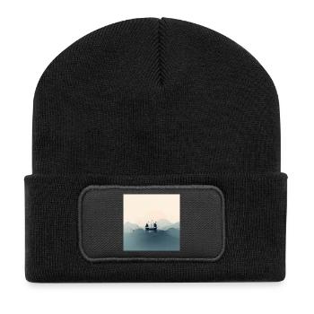 Sailing boat in minimalist ocean - Recycled Patch Beanie - black - Front