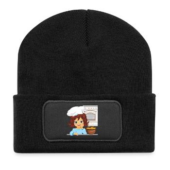 Nettes Mädchen kocht Suppe in der Küche - Recycelte Patch Beanie - Schwarz - Vorne