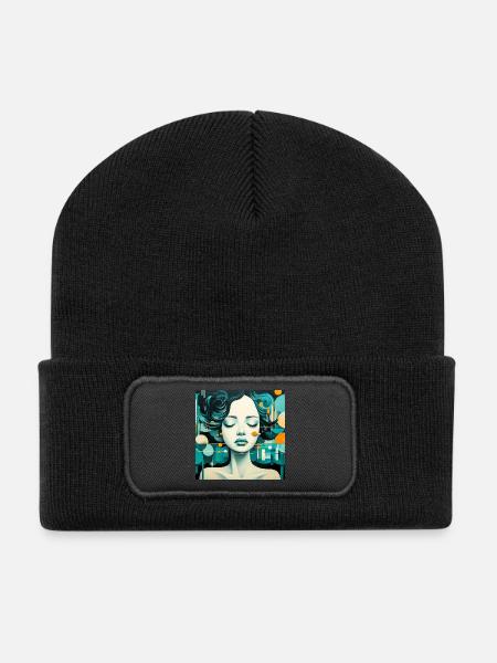 Surreal Fairytale Portrait with Bright Colors - Recycled Patch Beanie - black