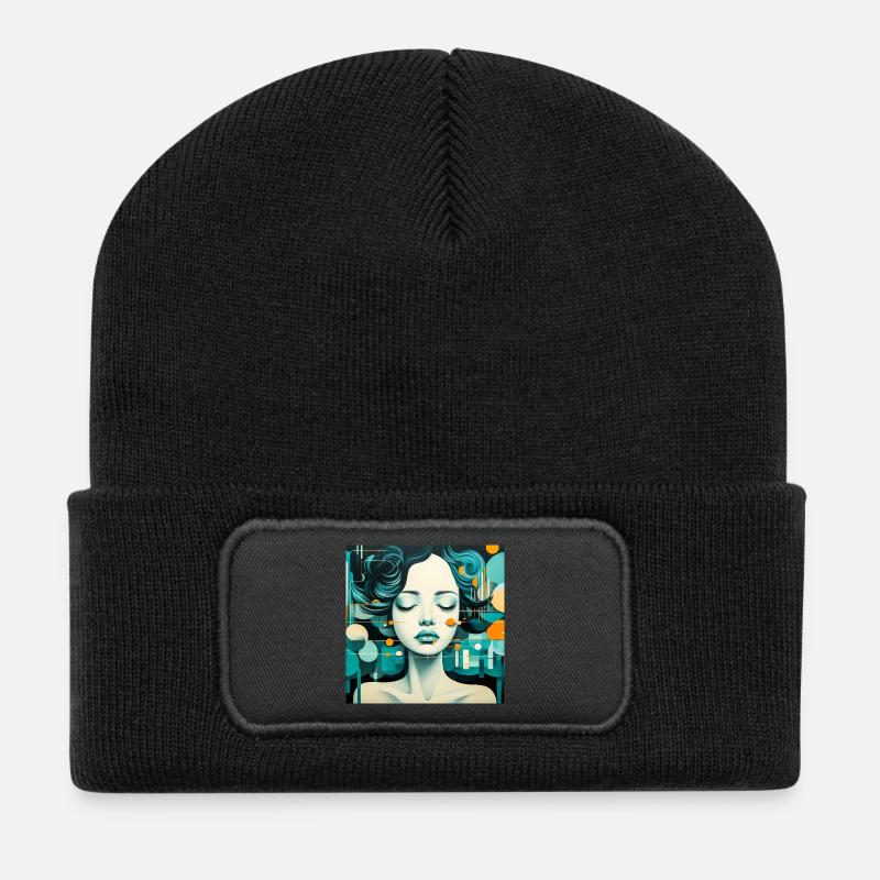 Portrait Féerique Surréaliste avec Couleurs Vives - Beanie recyclé à patch - noir