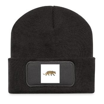 VisionWear Panther Plaid – Luxuriöses Musterdesign - Recycelte Patch Beanie - Dunkelgrau - Vorne