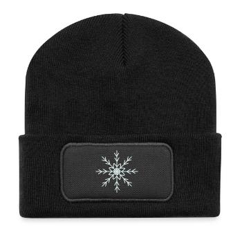 Elegantes Schneeflocken-Muster-Design - Recycelte Patch Beanie - Schwarz - Vorne