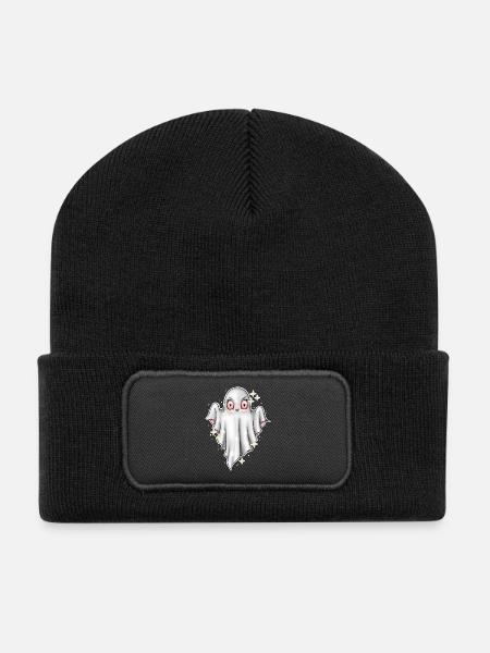 Cute Glowing Ghost Illustration - Recycled Patch Beanie - black