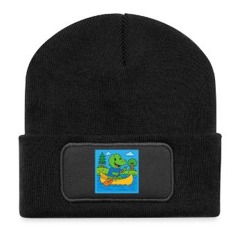 Little dinosaur in a canoe - Recycled Patch Beanie - black - Front