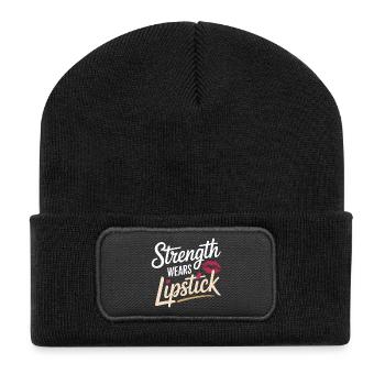  Strength Wears Lipstick Women Empowerment Women's - Recycelte Patch Beanie - Schwarz - Vorne