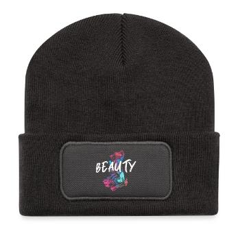 Colorful betta fish illustration with Mot Beauté - Recycled Patch Beanie - dark grey - Front