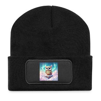 Adorable fantasy owl in the middle of the clouds - Recycled Patch Beanie - black - Front