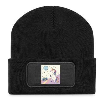 Einhorn Party Disco - Recycelte Patch Beanie - Schwarz - Vorne
