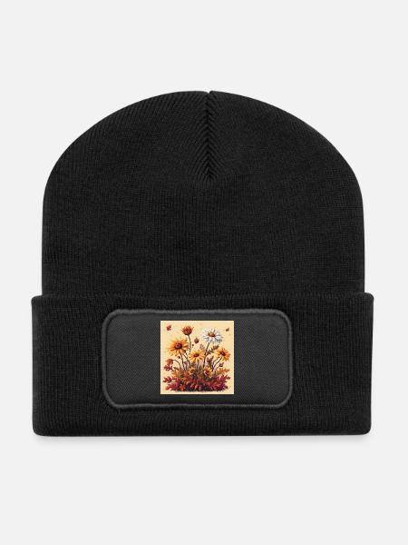 8-Bit Autumn Blooms - Recycelte Patch Beanie - Schwarz