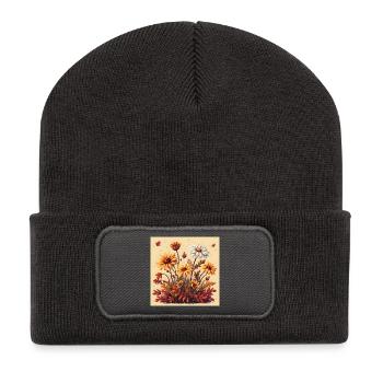 8-Bit Autumn Blooms - Recycled Patch Beanie - dark grey - Front