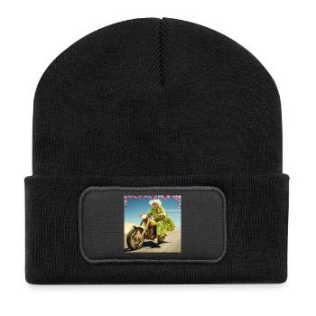 Mamie à moto dans le sable du désert Joie de vivre Age - Beanie recyclé à patch - noir - Devant