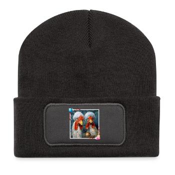 Kreative surreal Hahnen-Dekore mit Turban Netzwerk - Recycelte Patch Beanie - Dunkelgrau - Vorne