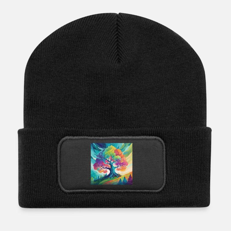Regenbogenbaum der Kreativität  - Recycelte Patch Beanie - Schwarz