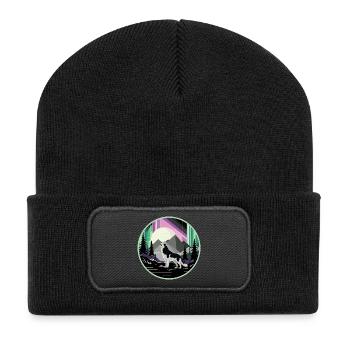 Siberian Husky with Northern Lights - Recycled Patch Beanie - black - Front