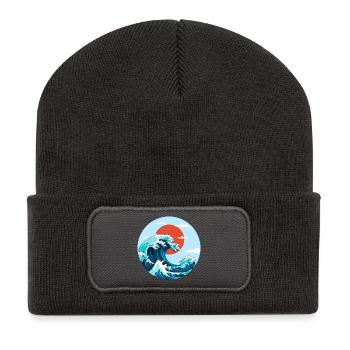 kanagawa Wave Marine Energy and Red Sun - Recycled Patch Beanie - dark grey - Front