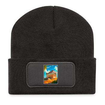 Ancient Greek Temple Illustration - Recycled Patch Beanie - dark grey - Front
