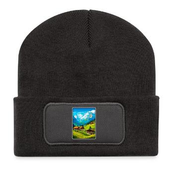Alpines Bergdorf-Szene - Recycelte Patch Beanie - Dunkelgrau - Vorne