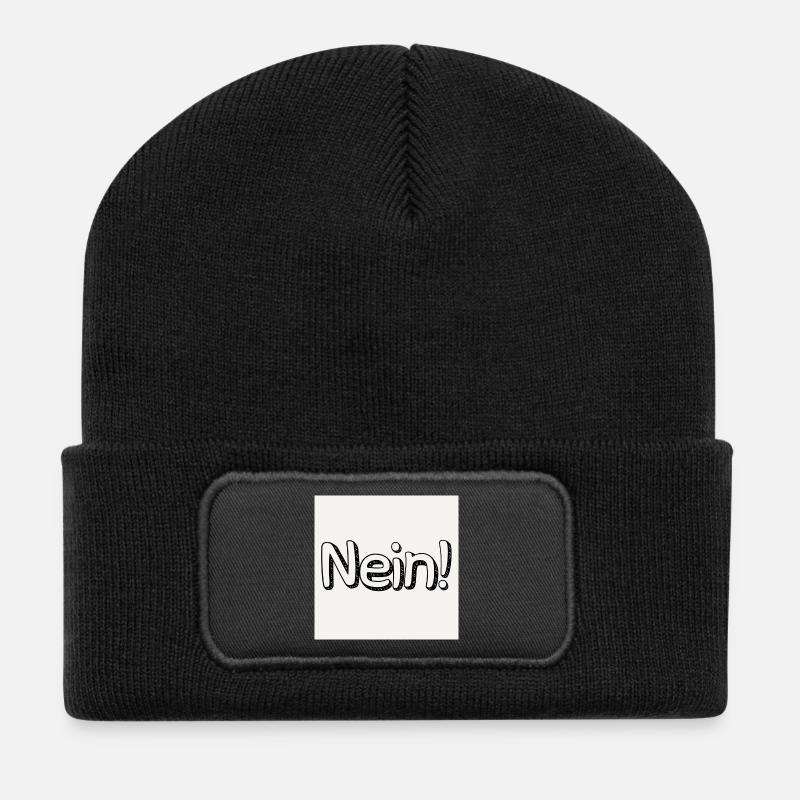 Verspielter Nein-Schriftzug für kreative Designs - Recycelte Patch Beanie - Schwarz