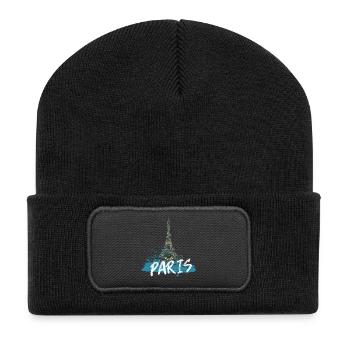 Pariser Eiffelturm mit Kalligraphie - Recycelte Patch Beanie - Schwarz - Vorne