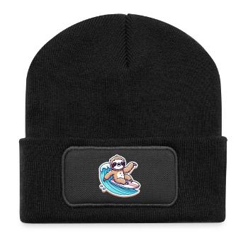 Cute Sloth Waves Surfer - Recycled Patch Beanie - black - Front