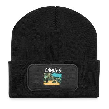 Retro view of the Croisette in Cannes - Recycled Patch Beanie - black - Front