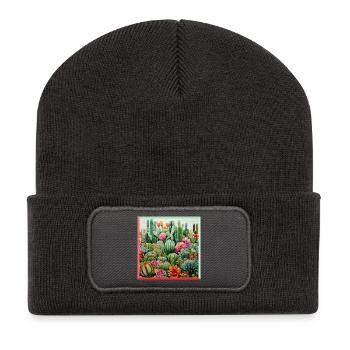 Desert landscape with colorful cacti embroidery - Recycled Patch Beanie - dark grey - Front