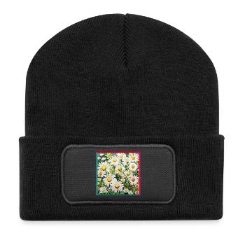 Camomille brodée motif floral jardin - Beanie recyclé à patch - noir - Devant
