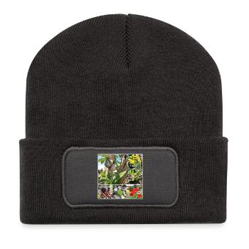 Verschiedene Gartenpflanzen und Schnecken - Recycelte Patch Beanie - Dunkelgrau - Vorne