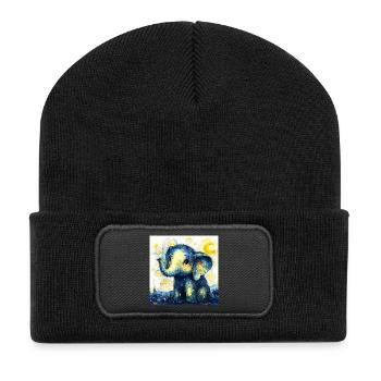 Cute Blue Elephant in Van Gogh Style - Recycled Patch Beanie - black - Front