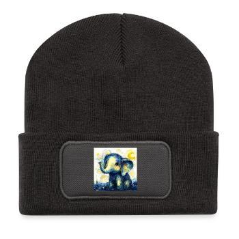Süßer blauer Elefant im Van-Gogh-Stil - Recycelte Patch Beanie - Dunkelgrau - Vorne