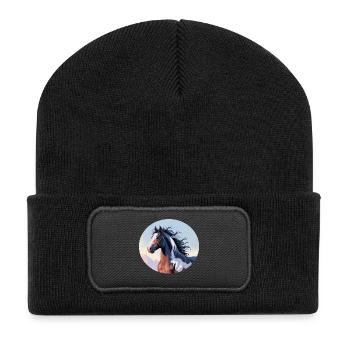 Tinker stallion galloping in mountain landscape - Recycled Patch Beanie - black - Front