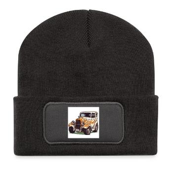 Vintage Hot Rod Car - Recycled Patch Beanie - dark grey - Front