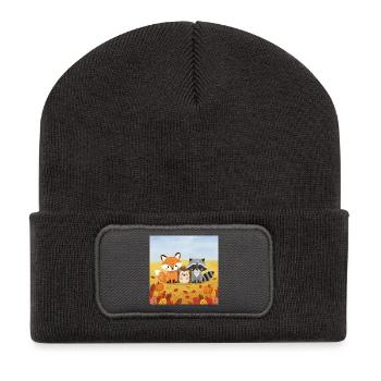 Herbstliches Waldtier-Trio - Recycelte Patch Beanie - Dunkelgrau - Vorne
