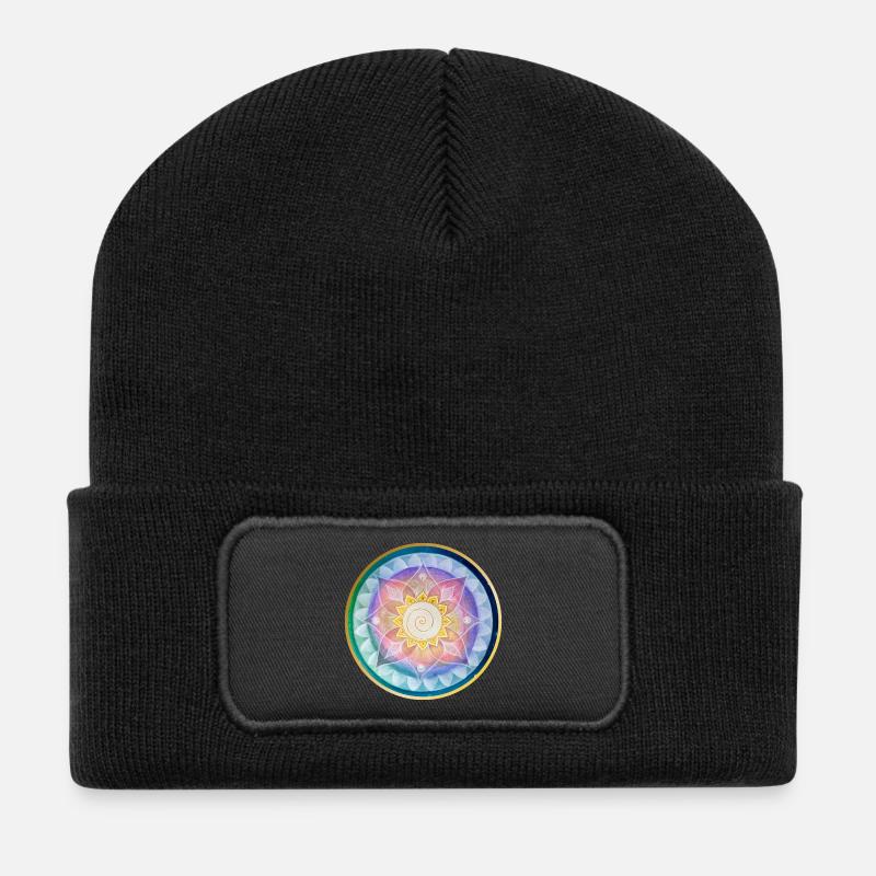 Harmonisches Mandala Meditations design - Recycelte Patch Beanie - Schwarz