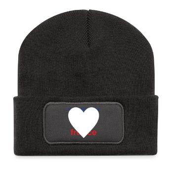 Herz mit Friedenssymbol in Pastellfarben - Recycelte Patch Beanie - Dunkelgrau - Vorne